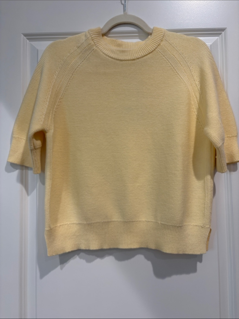NWT French Connection Short-Sleeve Crewneck Butter Yellow Sweater, S